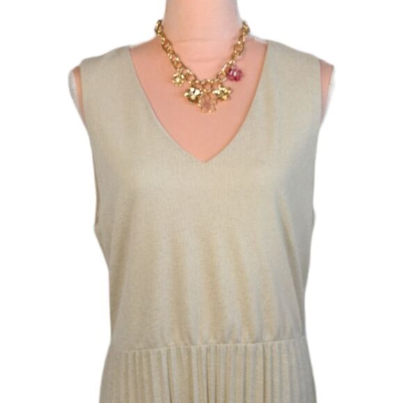 Mango Heathered Cream Color Pleated Sleeveless Midi Dress LARGE - Picture 5 of 17